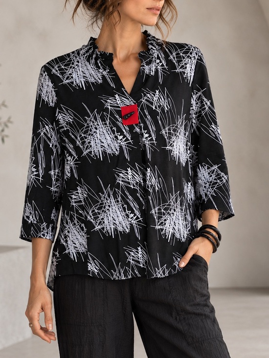 Creation Tops - Black White Abstract Scribble Tunic Top M 3/4 Sleeve Artsy Lagenlook Art Teacher